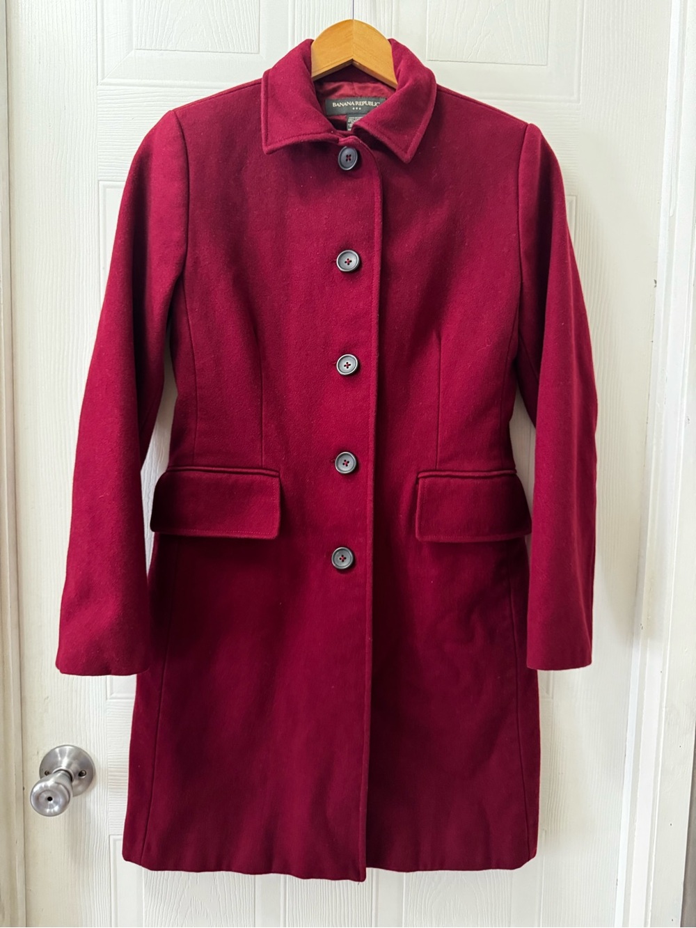 Banana Republic Factory Burgundy Wool-Blend Single-Breasted Pea Coat